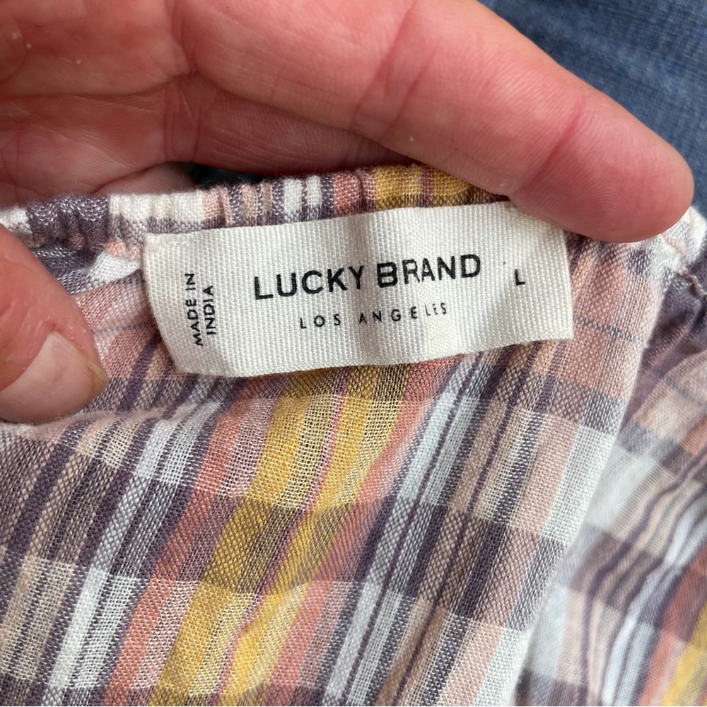 Lucky Brand multicolor plaid boho peasant blouse top Women Large - Like new - Picture 9 of 10
